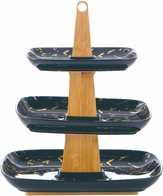 Etagere Porselein marmerlook 3 delige - zwart