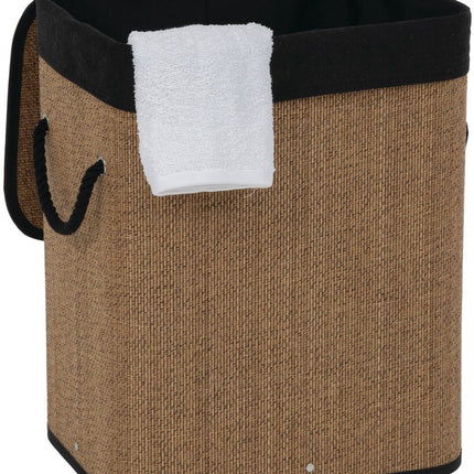 5Five Wasmand met deksel - bamboe hout - 60 Liter- naturel zwart - 41 x 30 x 50 cm