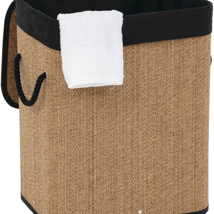 5Five Wasmand met deksel - bamboe hout - 60 Liter- naturel zwart - 41 x 30 x 50 cm