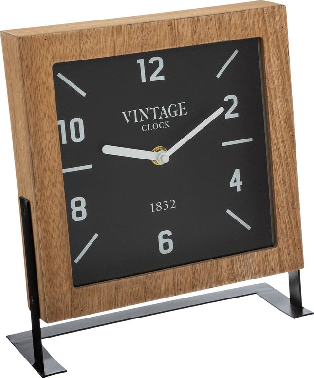 Atmosphera Tafelklok Swiss op standaard - bruin/zwart - Dia 20 cm - glas/metaal/mdf
