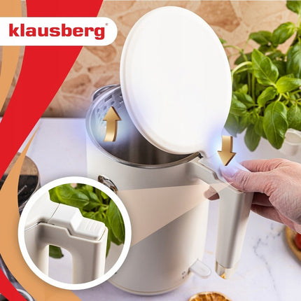 KLAUSBERG KB-9004 Elektrische Waterkoker 1,7 Liter – Premium RVS 304 – Crème – 1800W – Automatische Uitschakeling - Droogkookbeveiliging