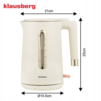 KLAUSBERG KB-9004 Elektrische Waterkoker 1,7 Liter – Premium RVS 304 – Crème – 1800W – Automatische Uitschakeling - Droogkookbeveiliging