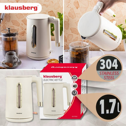 KLAUSBERG KB-9004 Elektrische Waterkoker 1,7 Liter – Premium RVS 304 – Crème – 1800W – Automatische Uitschakeling - Droogkookbeveiliging