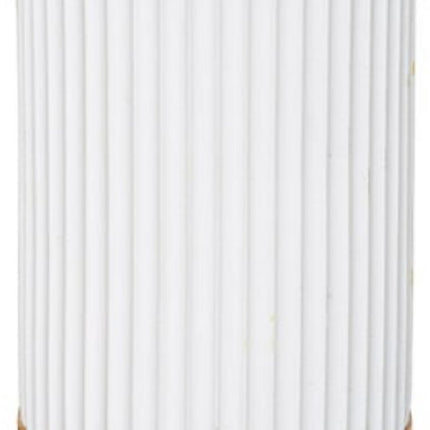 Moderne Tandenborstelhouder Wit - Polyresin en Bamboe - Badkamer Organizer - Diameter 7,2 x Hoogte 11 cm - Modern - Tandenborstel Beker - Badkamer Beker