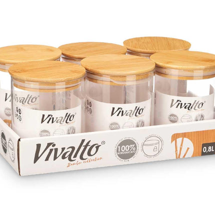 Vivalto Glazen Bewaarpot met Bamboe Deksel – 800 ml – Hittebestendig Borosilicaatglas – Luchtdicht