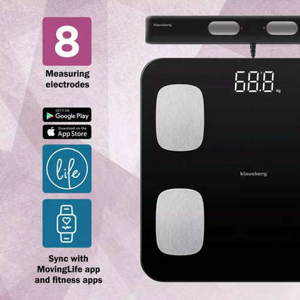 Klausberg Slimme Digitale Elektronische Personen Weegschaal met lichaamsanalyse - personenweegschaal met app - Gewicht en BMI - Ssmart scale vetpercentage