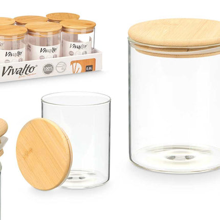 Vivalto Glazen Bewaarpot met Bamboe Deksel – 800 ml – Hittebestendig Borosilicaatglas – Luchtdicht