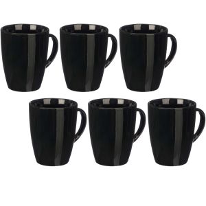 6x Mystique Zwart effen mokken / bekers 330 ml - Theebeker / koffiemok