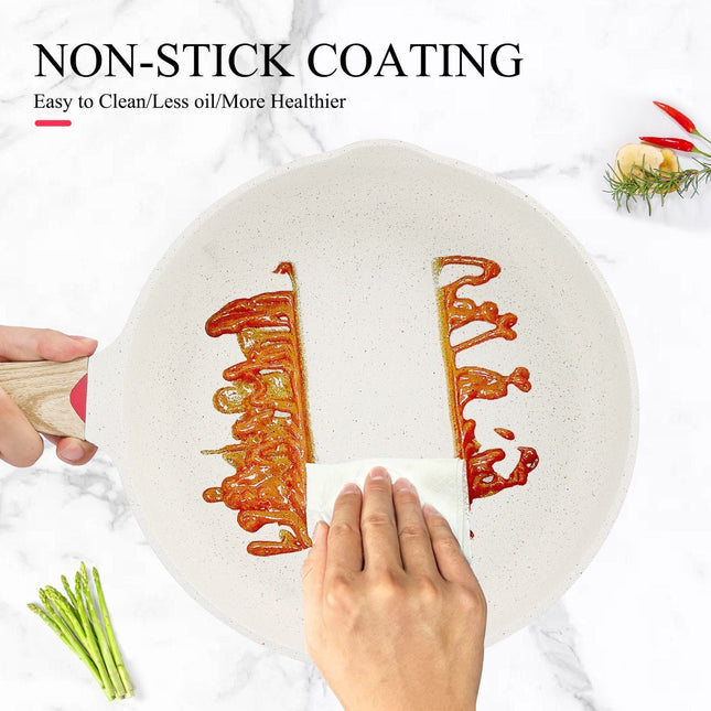 Koekenpan - wokpan - hapjespan inductie krasbestendig coating - Ivory - PFOA free