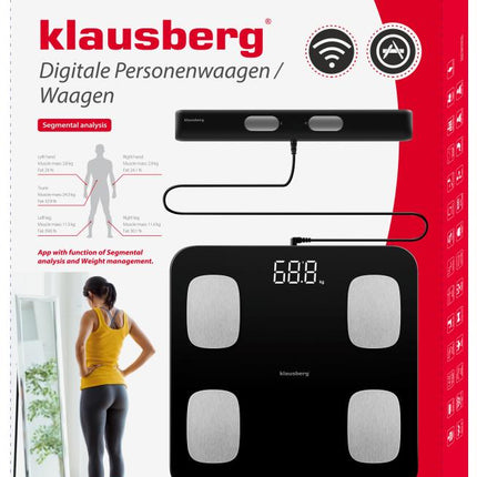 Klausberg Slimme Digitale Elektronische Personen Weegschaal met lichaamsanalyse - personenweegschaal met app - Gewicht en BMI - Ssmart scale vetpercentage WIT