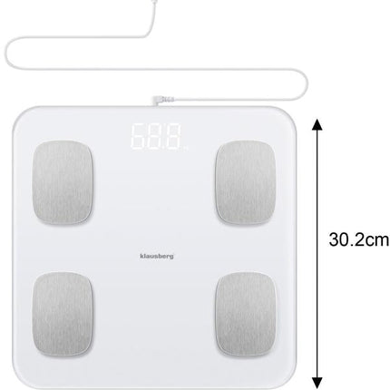 Klausberg Slimme Digitale Elektronische Personen Weegschaal met lichaamsanalyse - personenweegschaal met app - Gewicht en BMI - Ssmart scale vetpercentage WIT