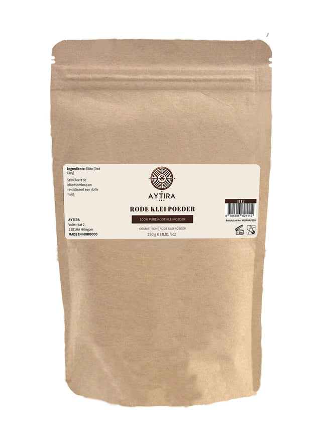 Aytira Rode Kleipoeder – 100% Natuurlijke Illiet Klei – Voor Gezicht en Lichaam – Revitaliserend Masker – 250g